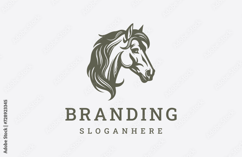 Head horse logo style icon design template flat vector