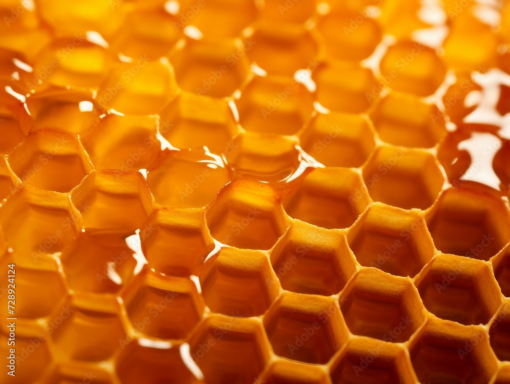 Honeycomb with honey as a background, macro shot, local focus