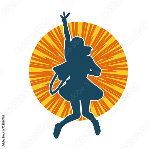Silhouette of a teenage girl model in girly outfit and feminine pose.
