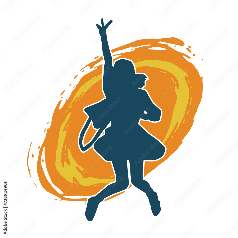 Silhouette of a teenage girl model in girly outfit and feminine pose ...