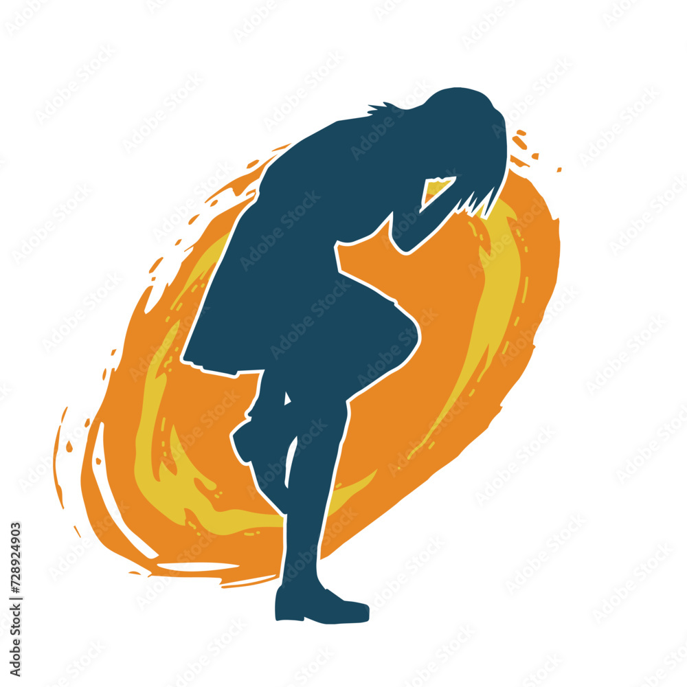 Silhouette of a teenage girl model in girly outfit and feminine pose ...