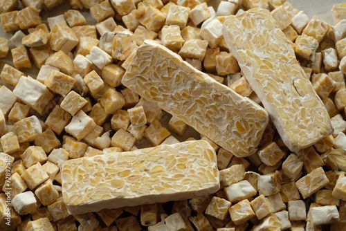 Tempeh or tempe is a traditional Indonesian food made from fermented soybeans. A fungus, Rhizopus oligosporus or Rhizopus oryzae, is used in the fermentation process.