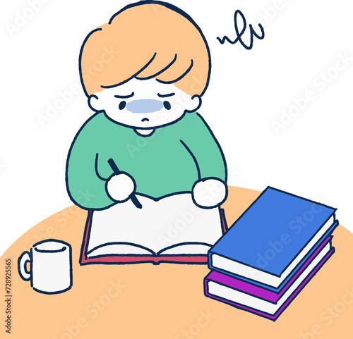 Hard at Study Concentration Efforts Boy Art