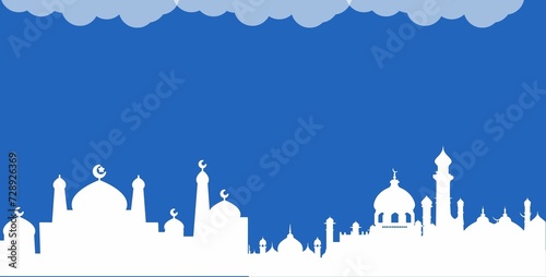 white silhouette of a mosque with a blue background for background design photo