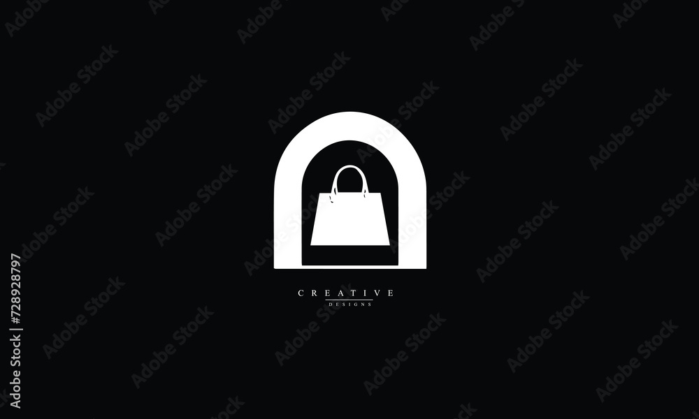 Shopping logo, open door, shopping bag 