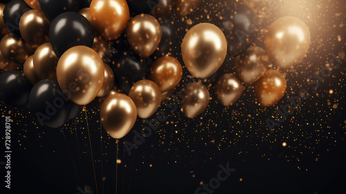 Golden Nightscape Black and Gold Balloons Rising in a Sparkling Flight