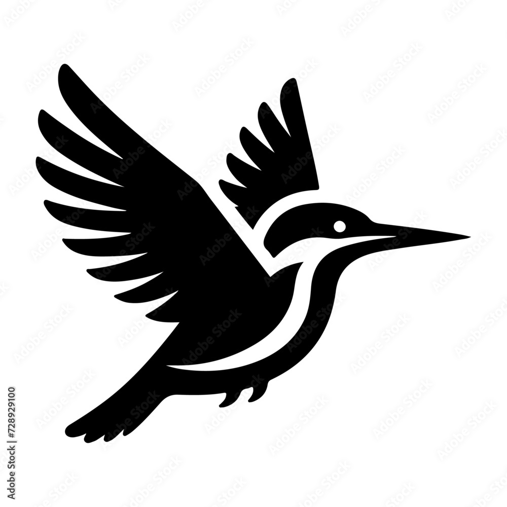 Naklejka premium Kingfisher bird vector art icon, clipart, symbol, black color silhouette, white background