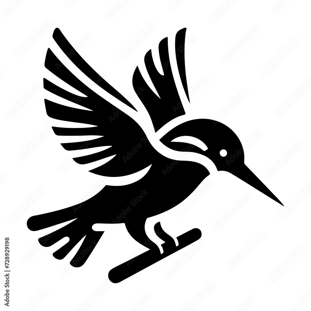 Obraz premium Kingfisher bird vector art icon, clipart, symbol, black color silhouette, white background