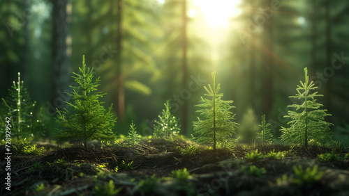 Photorealistic Detail of Young Firs in a Mature Forest photo
