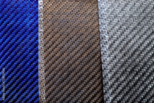 Three canvas carbon fiber sheet texture background.    photo