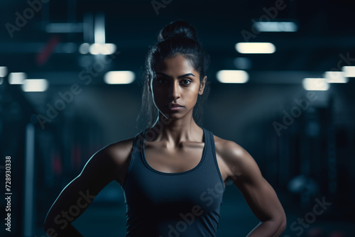 Determined Indian Athlete: Focused Gaze and Ready for Empowering Nighttime Training Session at the Gym