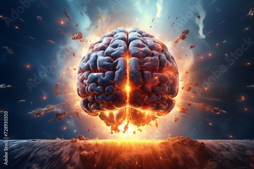 Concept of a human brain exploding with knowledge, Brainpower Wallpaper, 3D Brain, AI Generative