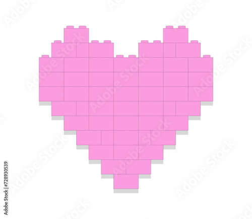 Pink heart made of blocks on white background vector illustration