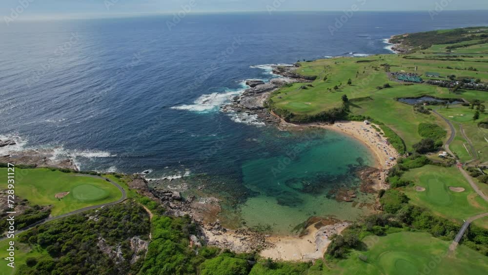 Little Bay Beach With Rugged Shoreline In Sydney, New South Wales, Australia - Drone Shot