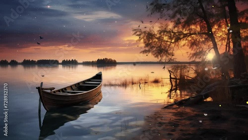 backwater on the lake. nature scene background. seamless looping overlay 4k virtual video animation background  photo