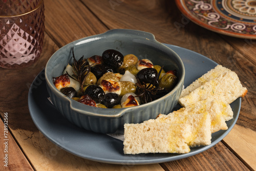 Olives italian snack with crakers photo