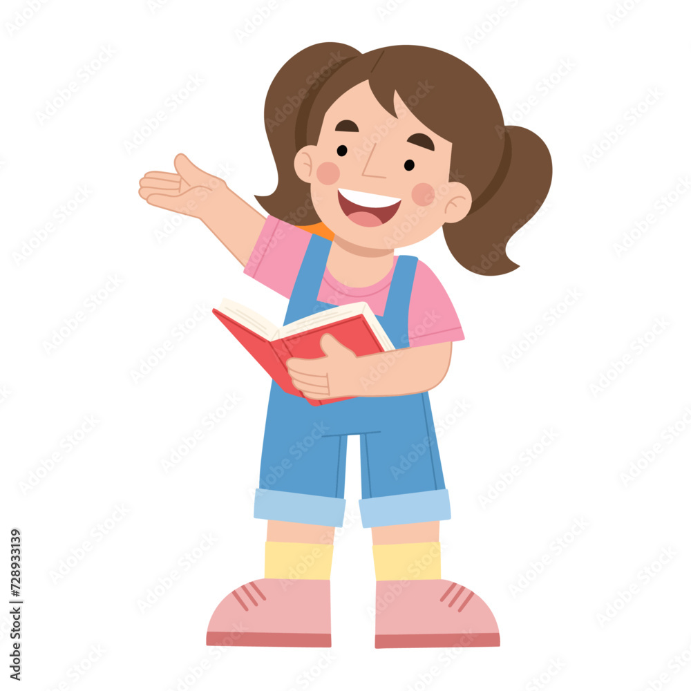 Vector illustration of little girl standing reading a book Vector illustration of little girl standing reading a book