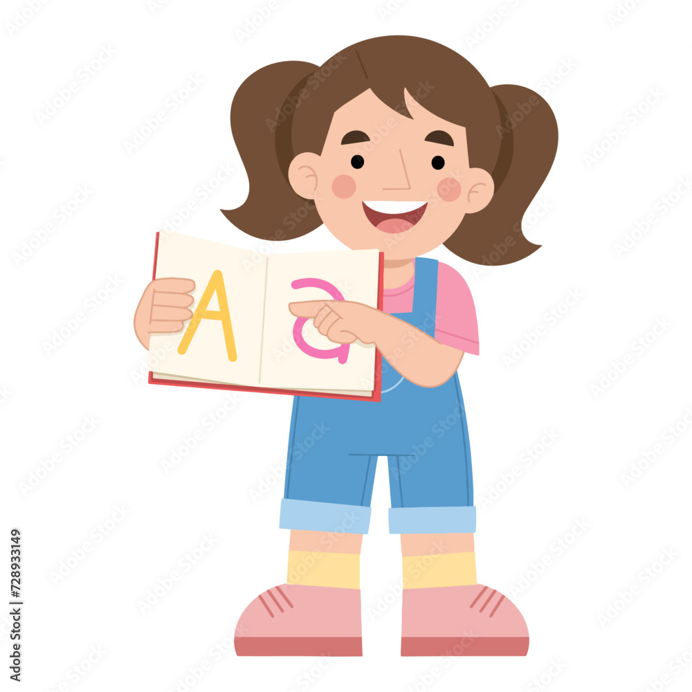 Vector illustration of little girl standing learning the alphabet Vector illustration of little girl standing learning the alphabet