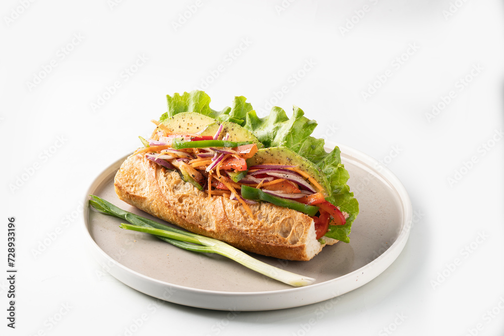 tasty melted cheese on pulled sandwich with vegetables 