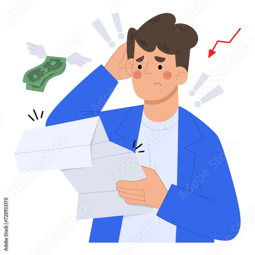 Vector illustration of stressed man paying bills. Financial business concept vector Illustration