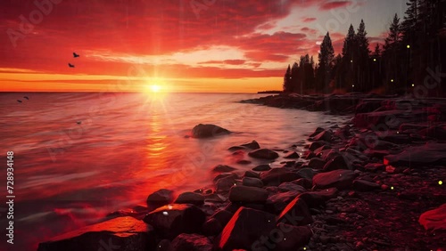 sunset at the beach. beautiful beac scene background. seamless looping overlay 4k virtual video animation background  photo