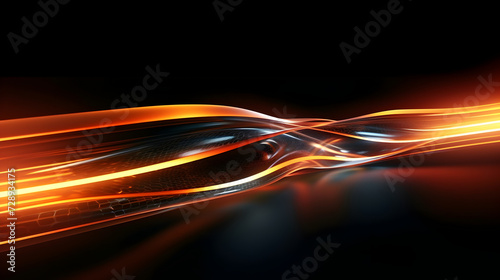 Modern orange light stripe and glowing neon tails, black background screensaver