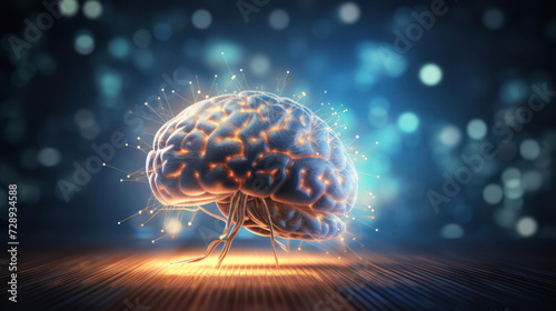 A conceptual visualization illustrating the human brain in a futuristic digital scenario,  highlighting the intertwining of cognition and technological advancements photo