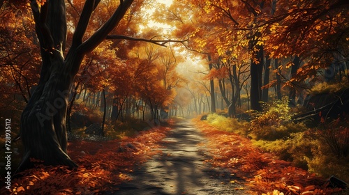 winding path in the heart of an autumn forest,
