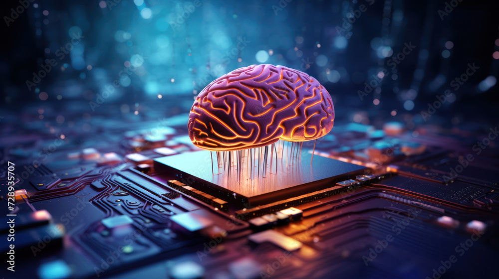 This image showcases the human brain in a digital and futuristic ...