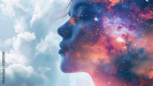 Galactic Double Exposure Portrait with Celestial Wonders