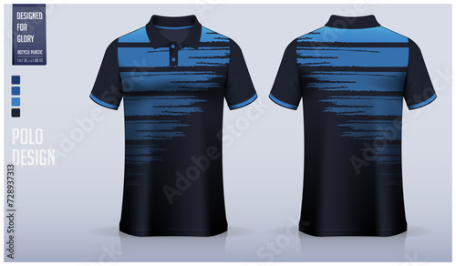Polo shirt mockup template design for soccer jersey, football kit or sportswear. Sport uniform in front view and back view. T-shirt mockup for sport club. Fabric pattern.