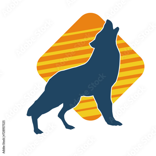 Silhouette of a wolf wild animal raising his head