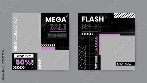 Collection of trendy sale discount social media post templates. Square banner design background.