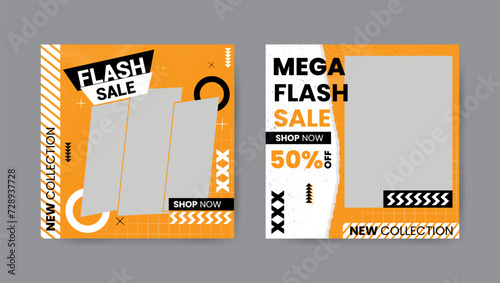 Collection of trendy sale discount social media post templates. Square banner design background.