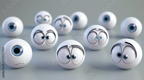 Cartoon eyeballs with expressions, a playful take on simple 3D facial graphics