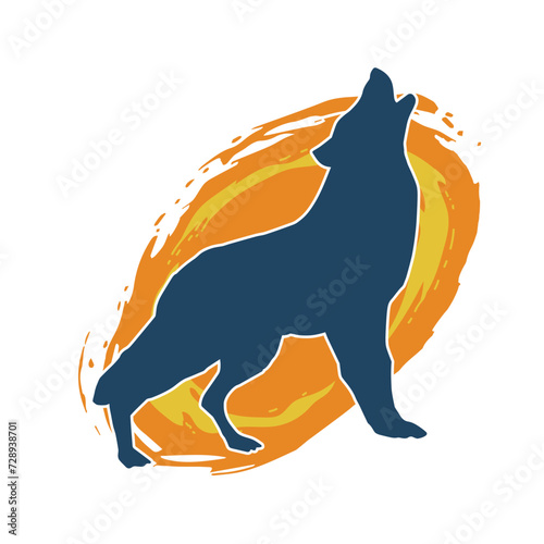 Silhouette of a wolf wild animal raising his head