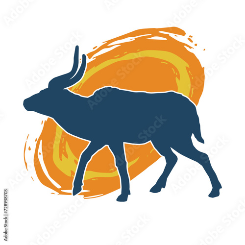 Silhouette of an wild antelope animal running.