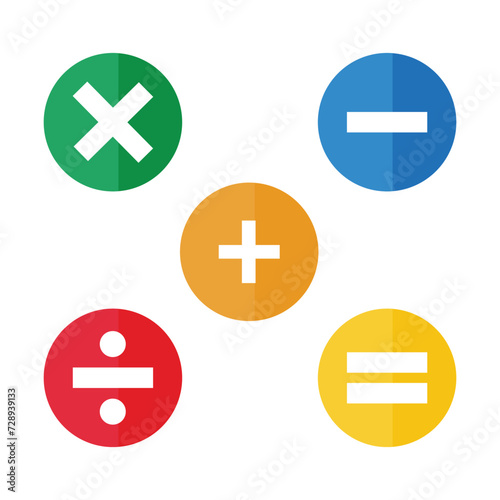 Mathematical colourful icon. math calculation like addition, division, subtraction, multiplication, plus minus button symbol set in eps10.