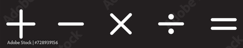 mathematical icon. math calculations addition, division, subtraction, multiplication, plus minus button symbol set. mathematical calculator education vector in black and white. Eps10.