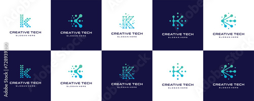 Set of creative initial letter K logo templates. icons for business technology, internet, modern, simple photo