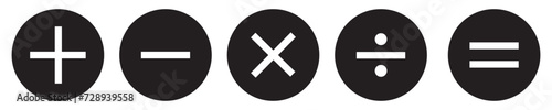 mathematical icon. math calculations addition, division, subtraction, multiplication, plus minus button symbol set. mathematical calculator education vector in black and white. Eps10.
