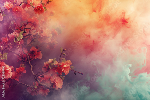 Generative AI Image of Watercolor Flowers Painting with Blank Space on Colorful Background