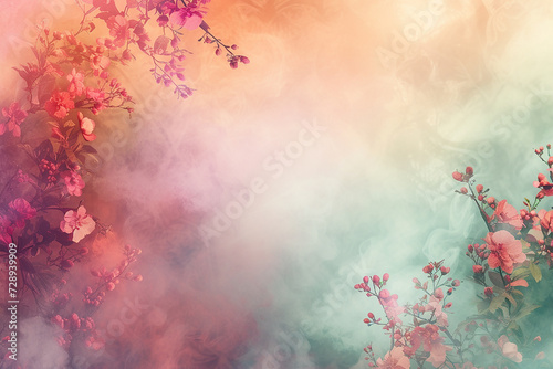 Generative AI Image of Watercolor Flowers Painting with Blank Space on Smoke Background © heartiny