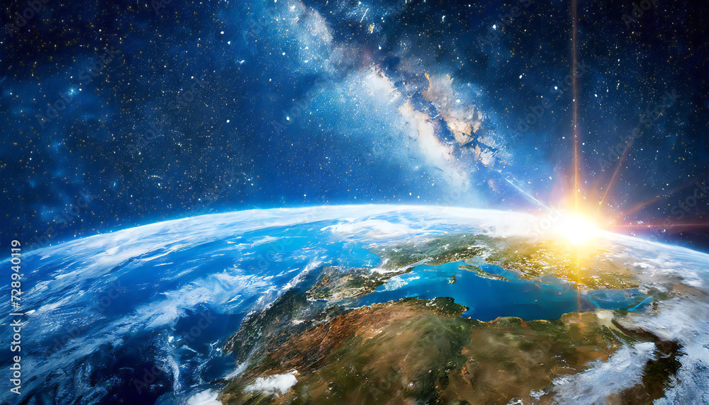 Fototapeta premium Image material of outer space, earth and sun.