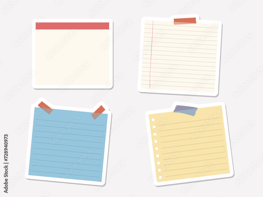 Notepaper journal with adhesive tape sticker set vector Notepaper journal with adhesive tape sticker set vector