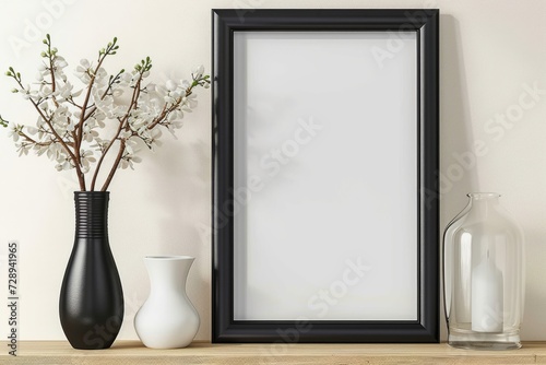 Mock up poster frame in modern interior background  3D render