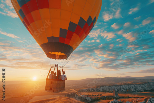 hot air balloon at sunset