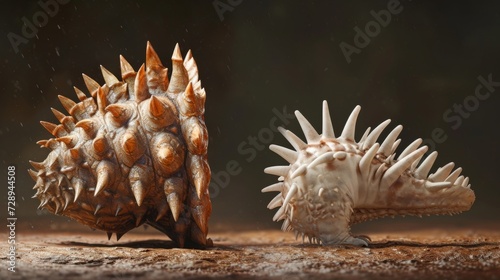 A sidebyside comparison of a stegosaurus spine and a modern porcupine quill demonstrating how defense mechanisms have evolved over time.