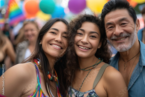  Family Celebrating Together at a Pride Parade with Colorful Balloons in the Background