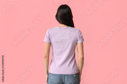 Young woman in stylish lila...